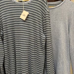 Faherty Cloud Reversible Crew Neck.  Striped and Heather Blue